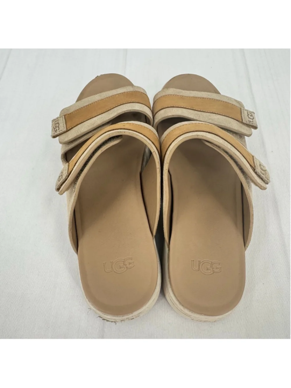UGG Beige Suede Dual-Strap Slide Sandals - Picture 7 of 13